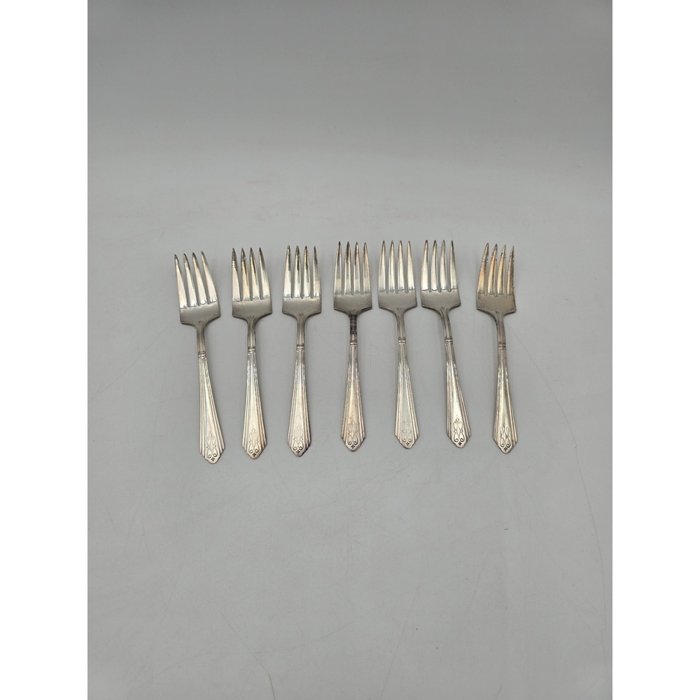 Winthrop Drexel Silver Plate Salad Fork Set of 7 Vintage Art Deco Pattern 6 Inch